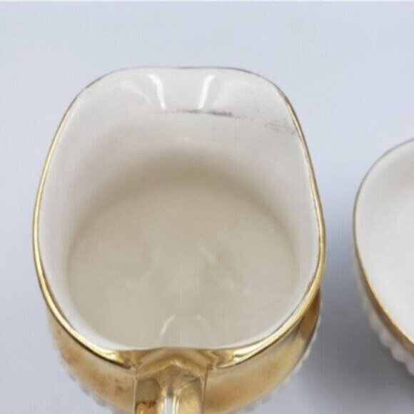Vintage Royal Winton Grimwades Sugar Bowl & Creamer White Ribbed Golden Trim - Picture 7 of 16